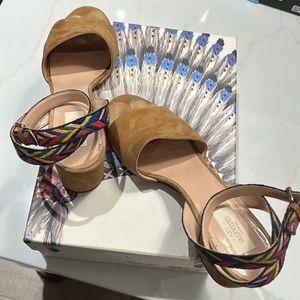 Valentino Garavani suede sandals with chevron straps.